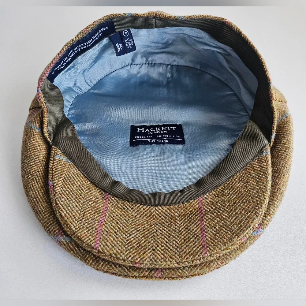 Hackett London Brown Herringbone Ivy Flat Wool Cap